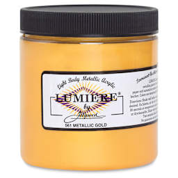 Jacquard Lumiere Acrylic Paints - Front of 8oz Metallic Gold paint Jar