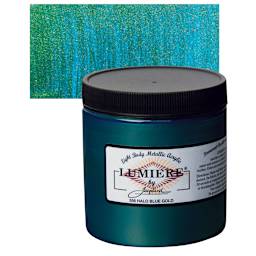 Jacquard Lumiere Acrylic - Halo Blue Gold, 8 oz Jar and swatch