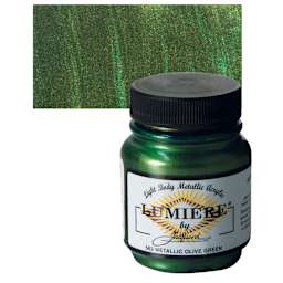 Jacquard Lumiere Acrylic - Metallic Olive Green, 2.25 oz Jar and swatch