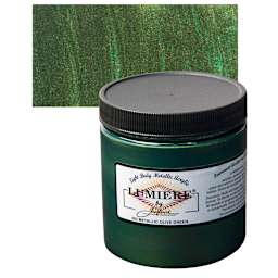 Jacquard Lumiere Acrylic - Metallic Olive Green, 8 oz Jar and swatch