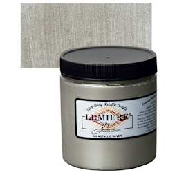 Jacquard Lumiere Acrylic - Metallic Silver, 8 oz Jar and swatch