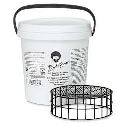Bob Ross Brush Cleaning Bucket and Screen - Front view of Bucket with Cleaning Screen adjacent