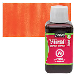 Pebeo Vitrail Paint - Crimson, 250 ml bottle and swatch
