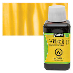 Pebeo Vitrail Paint - Yellow, 250 ml bottle and swatch