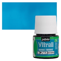 Pebeo Vitrail Paint - Cyan Blue, 45 ml bottle and swatch