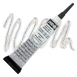Pebeo Vitrail Paint Outliner - Transparent Outliner with Glitter, 20 ml tube and swatch