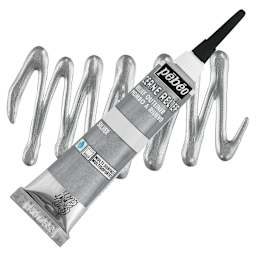 Pebeo Vitrail Paint Outliner - Silver Outliner, 20 ml tube and swatch