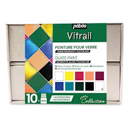 Pebeo Vitrail Paint - Collection Case, Assorted Colors, Set of 10, 45 ml bottles (In packaging)