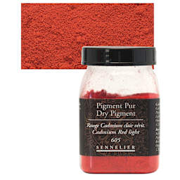 Sennelier Dry Pigment - Cadmium Red Light, 120 g jar and swatch