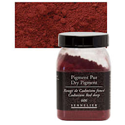 Sennelier Dry Pigment - Cadmium Red Deep, 120 g jar and swatch