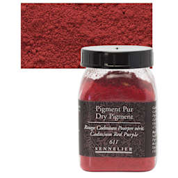 Sennelier Dry Pigment - Cadmium Red Purple, 140 g jar and swatch