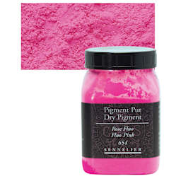 Sennelier Dry Pigment - Fluorescent Pink, 100 g jar and swatch