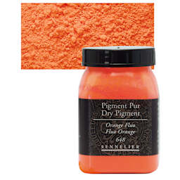 Sennelier Dry Pigment - Fluorescent Orange, 100 g jar and swatch