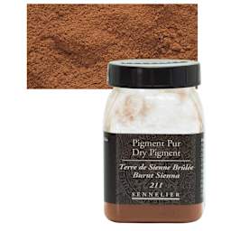 Sennelier Dry Pigment - Burnt Sienna, 140 g jar and swatch