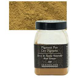 Sennelier Dry Pigment - Raw Sienna, 120 g jar and swatch