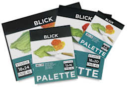 Blick Disposable Palette Pads, Four assorted sizes. Fronts of pads.