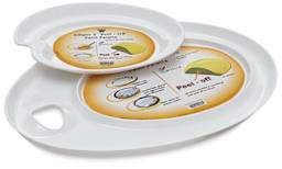 Mijello Ellipse Peel-off Palettes - Angled view of two sizes of palettes shown with labels