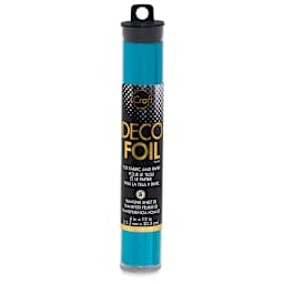 iCraft Deco Foil - Roll of Teal Foil sheets shown upright with label