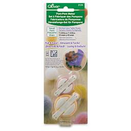 Clover Pom Pom Maker - Front view of blister package of 2 small Pom Pom Makers