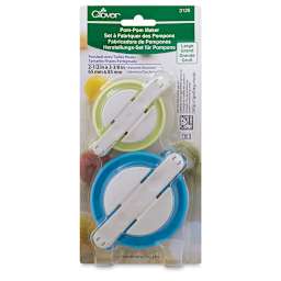 Clover Pom Pom Maker - Front view of blister package of 2 large Pom Pom Makers