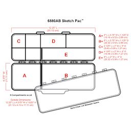 ArtBin Sketch-Pac - Schematic showing dimensions of individual compartments in Sketch-Pac