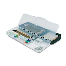 ArtBin Sketch-Pac - shown open with tray divider raised and filled with art supplies (not included)