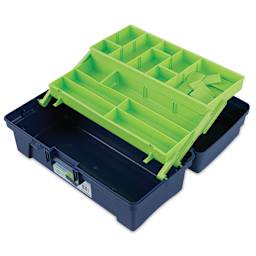 Artist Select Plastic Box - 8" x 7" x 14", Blue/Green Trim, 2 Tray, Opened
