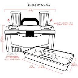 ArtBin Twin Top Storage Box - Diagram of box showing dimensions of storage areas