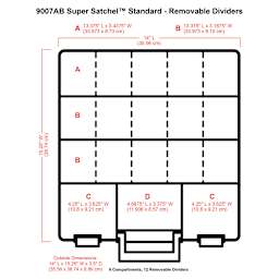 ArtBin Super Satchel with Dividers (illustration of case with corresponding dimensions)
