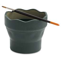 Faber-Castell Clic & Go Water Cup - Green, expanded with brush balanced on top (not included)