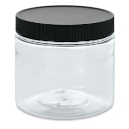 Utrecht Plastic Paint Jar and Lid - Front view of closed empty Jar