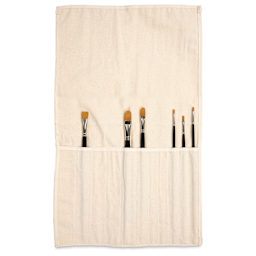 Utrecht Canvas Brush Roll - 14" x 23-1/2", shown with brushes in slots (brushes not included)