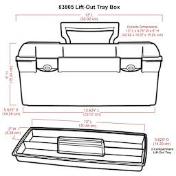 ArtBin Essentials Translucent Lift-Out Tray Box, 13" (illustration of box with corresponding dimensions)