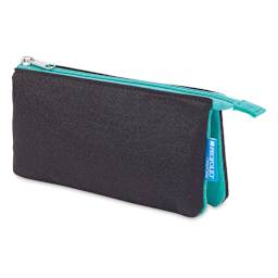 Itoya Profolio Midtown Pouches - Angled view of small Black/Wintergreen pouch
