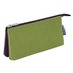Itoya Profolio Midtown Pouches - Angled view of Green/Purple pouch