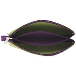 Itoya Profolio Midtown Pouches - Top view of open Green/Purple pouch