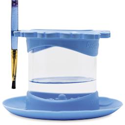 Paint Puck Ultimate Rinse Cup - Blue cup with single brush in holder