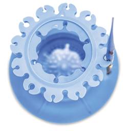 Paint Puck Ultimate Rinse Cup - Top view of Blue cup with single brush