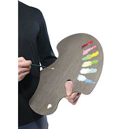 New Wave Art Wood Palette - Grey, 20-1/2" x 16" x 1/5", Expressionist Confidant, Left Hand (being held in the artist's left hand)