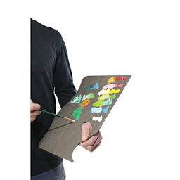 New Wave Art Wood Palette - Grey, 16" x 11" x 1/5", Highland, Left Hand (being held in the artist's left hand)