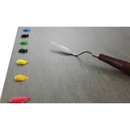 New Wave Posh Tabletop Palette - Closeup of Neutral Grey with paint and palette knife, not included
