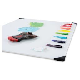 New Wave Posh Glass Tabletop Palette - 12" x 16", White with paint spread on it