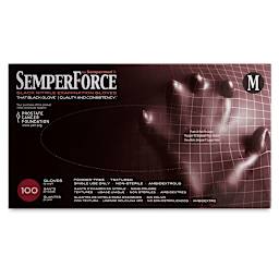 SemperForce Black Nitrile Gloves - Front of package of Medium size gloves shown