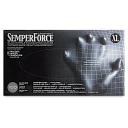 SemperForce Black Nitrile Gloves - Front of package of Extra Large size gloves shown