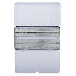 Empty Watercolor Palette Tin - Top view of Open 48 Pan Tin