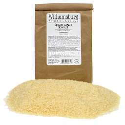 Williamsburg Rabbit Skin Glue - Package shown with pile of glue powder