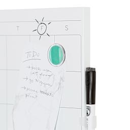 U Brands Dry Erase Tile Boards - Closeup of Calendar board with writing and magnet holding paper