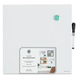 U Brands Dry Erase Tile Board - Front of package of Blank board showing Marker and magnet