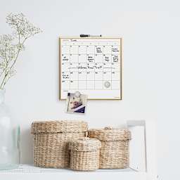 Gold Frame Dry Erase Boards - Calendar Board on wall with writing