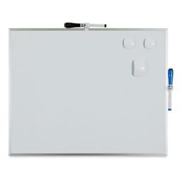U Brands Silver Frame Magnetic White Board - 16" x 20" shown with magnets and marker